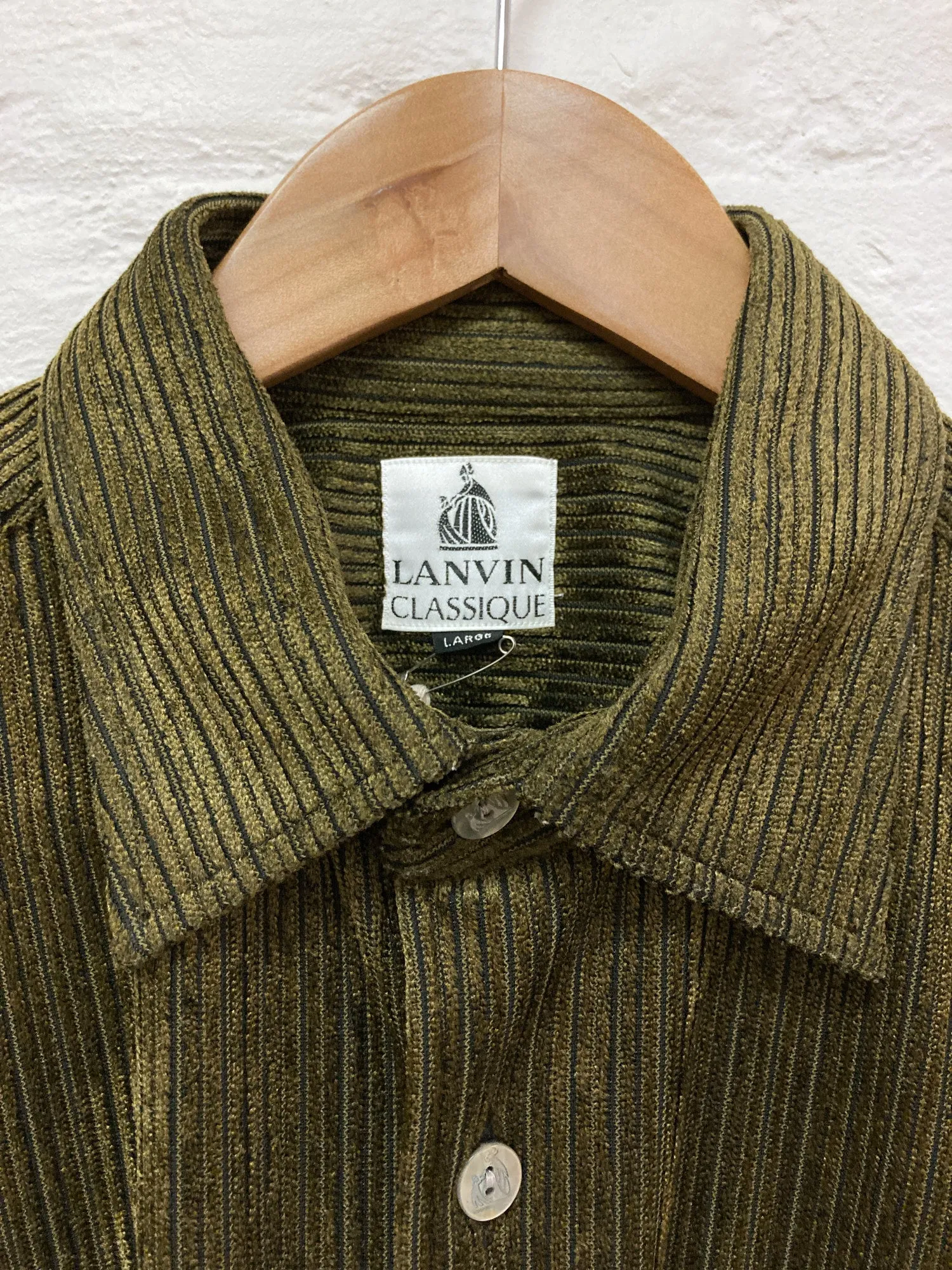Lanvin classique gold / brown polyester corduroy shirt - mens L M