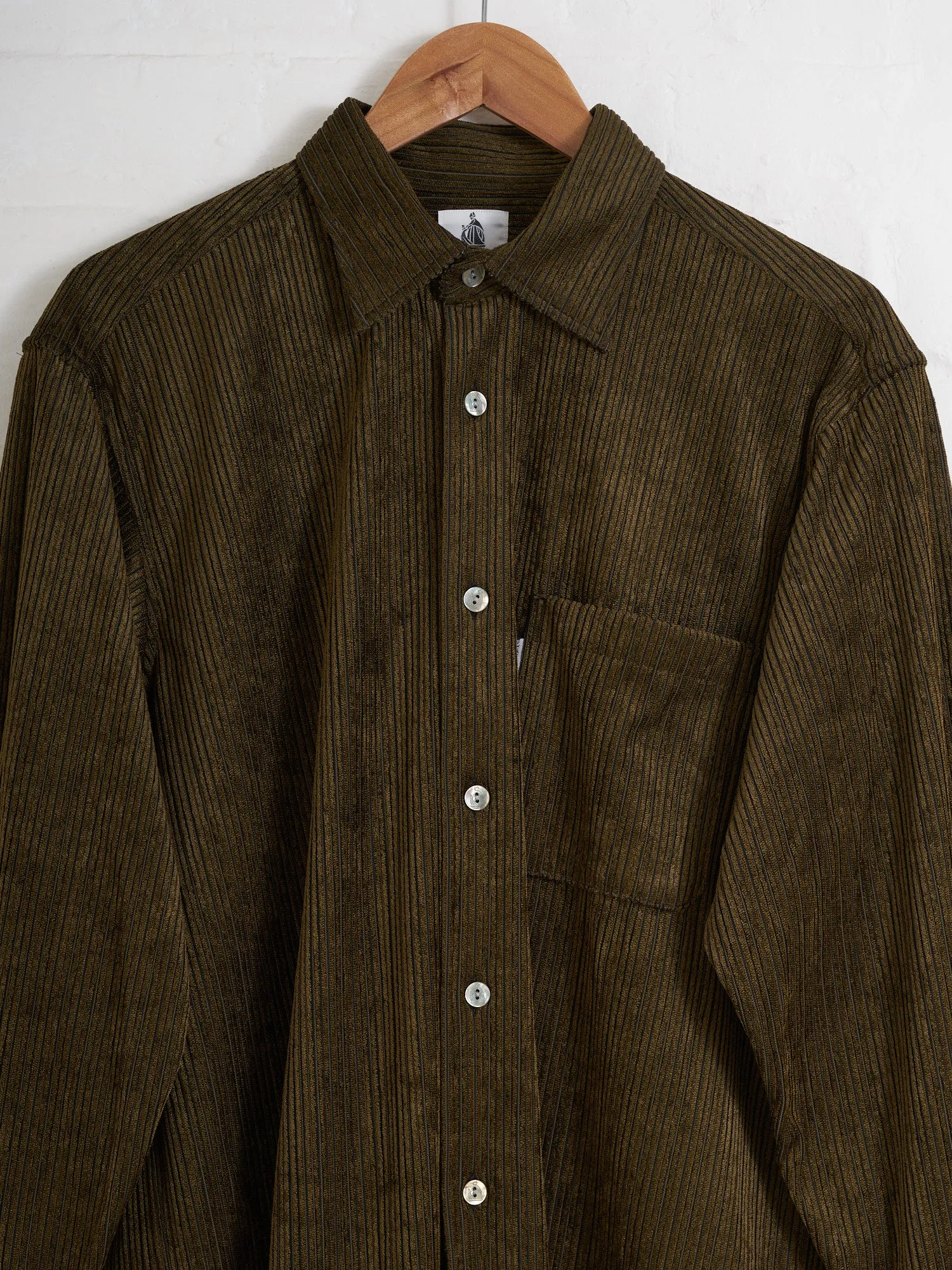 Lanvin classique gold / brown polyester corduroy shirt - mens L M
