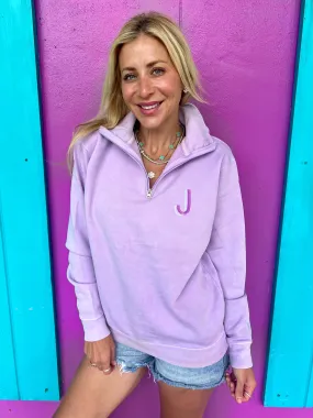 Lilac Initial Embroidered Quarter Zip Pullover (S-L)