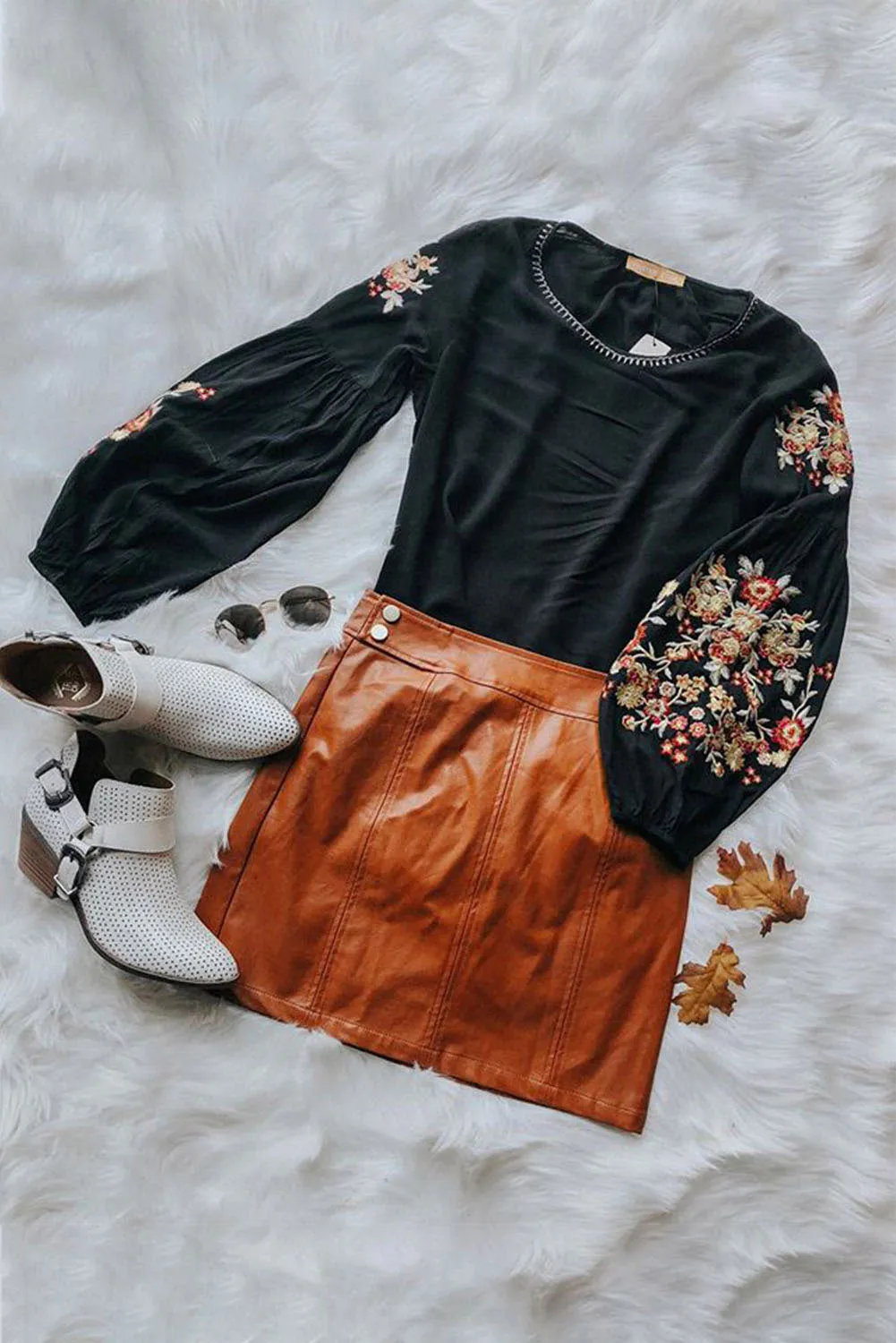 Long Sleeve Crew Neck Floral Embroidered Tops for Women