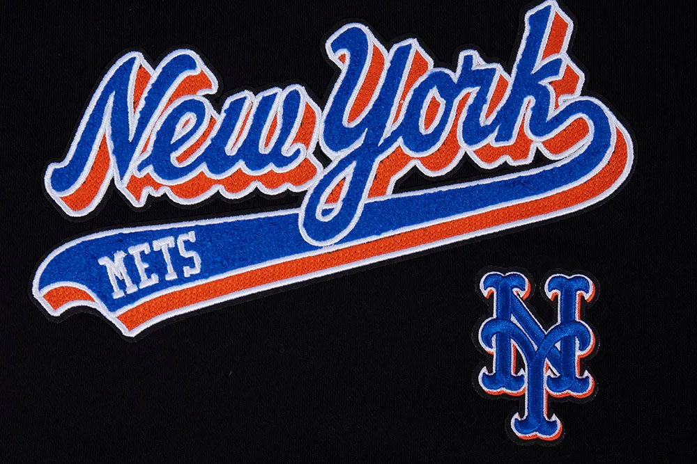 MLB NEW YORK METS SCRIPT TAIL WOMEN'S RIB FLC CROPPED PO HOODIE (BLACK/ROYAL BLUE/BLACK)