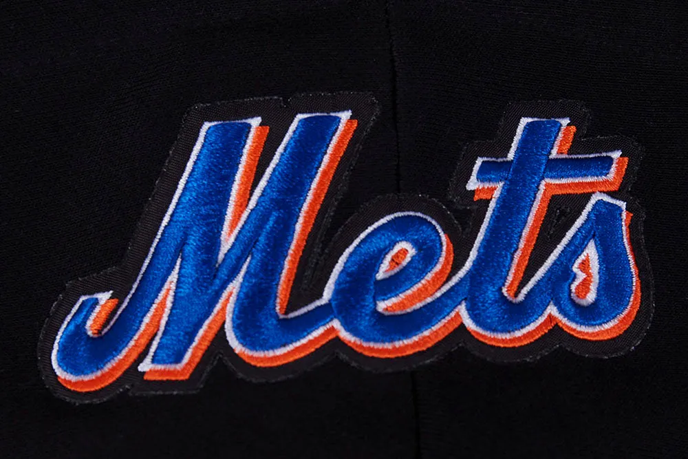 MLB NEW YORK METS SCRIPT TAIL WOMEN'S RIB FLC CROPPED PO HOODIE (BLACK/ROYAL BLUE/BLACK)