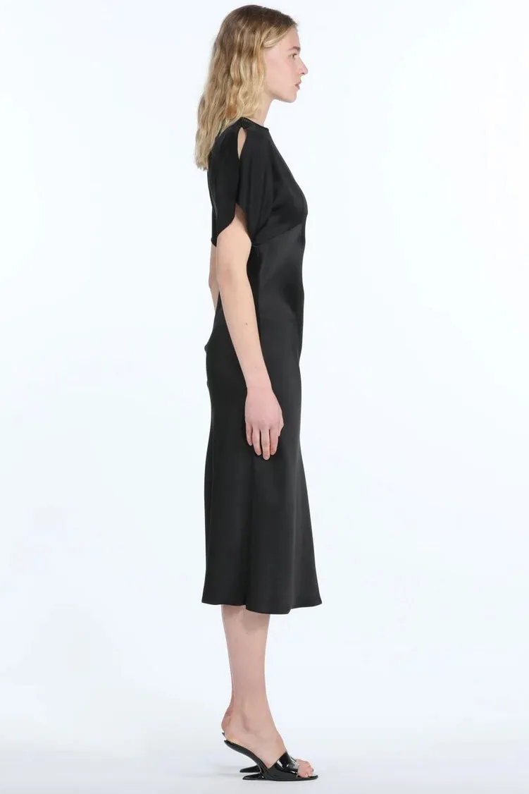 No.21 - Satin Short Sleeve Midi Dress: Black