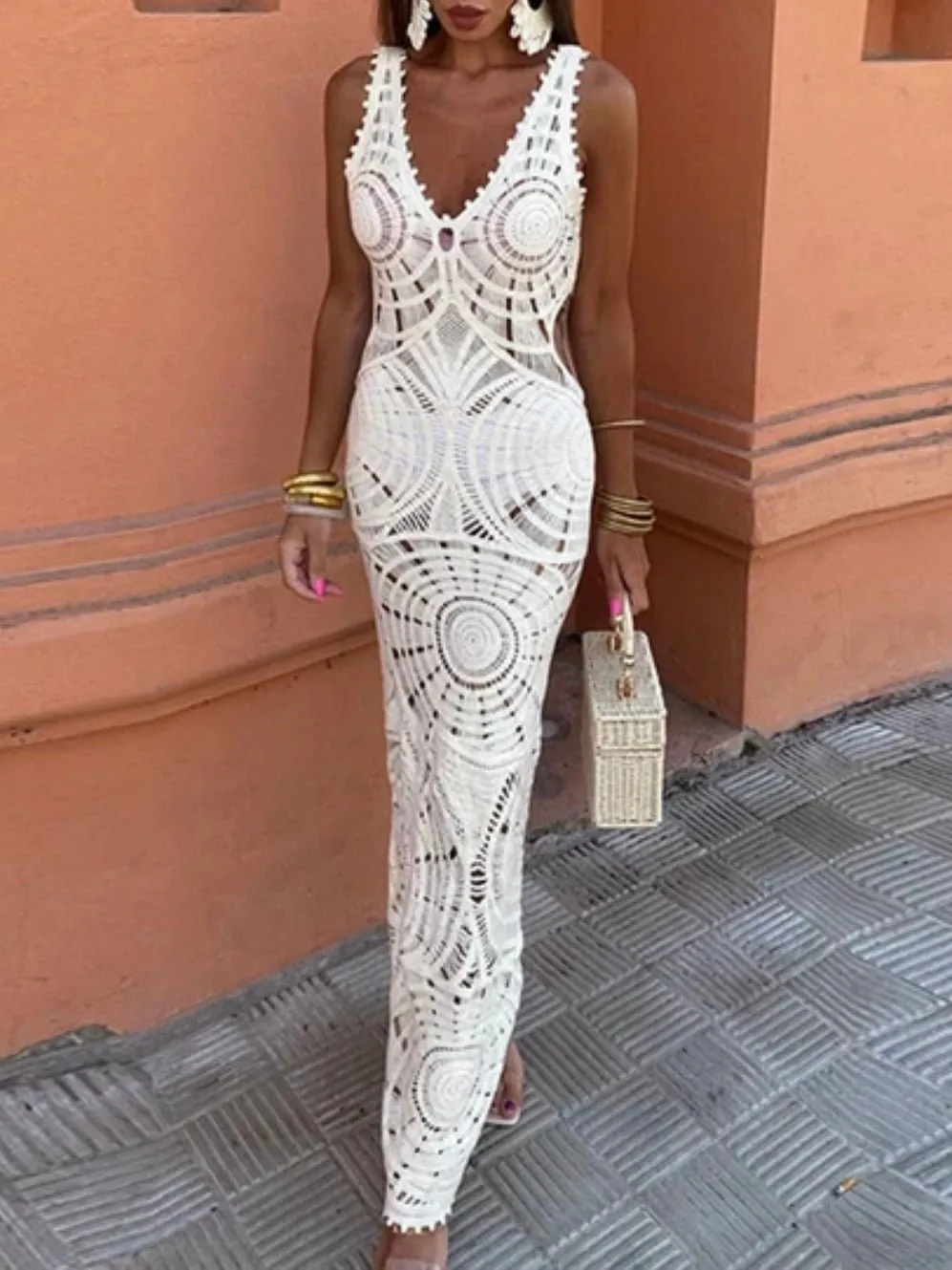 Off white lace casual and elegant cover up/long dress