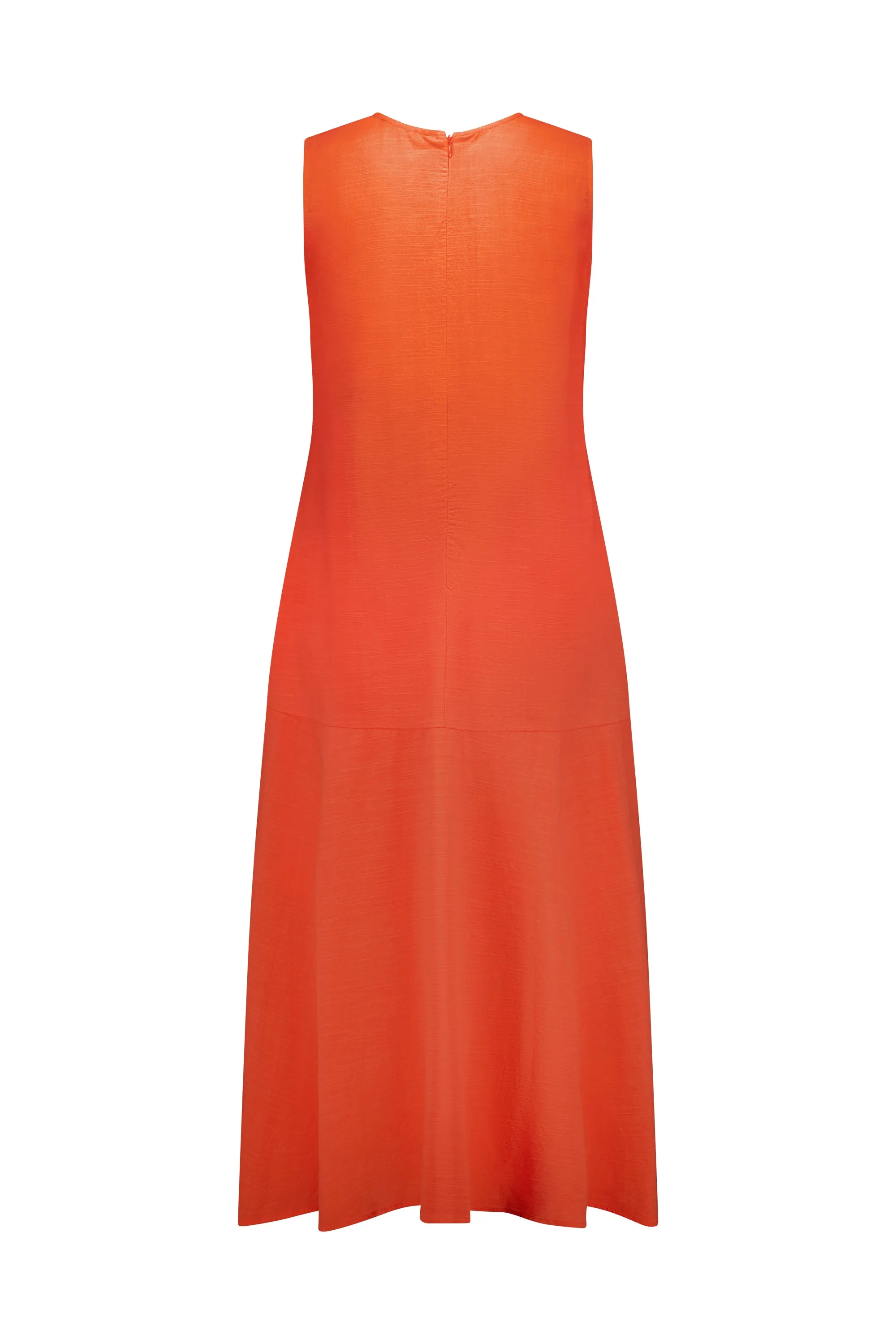 Plain Long Sleeveless Dress with Round Neck :Punch