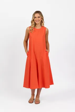 Plain Long Sleeveless Dress with Round Neck :Punch
