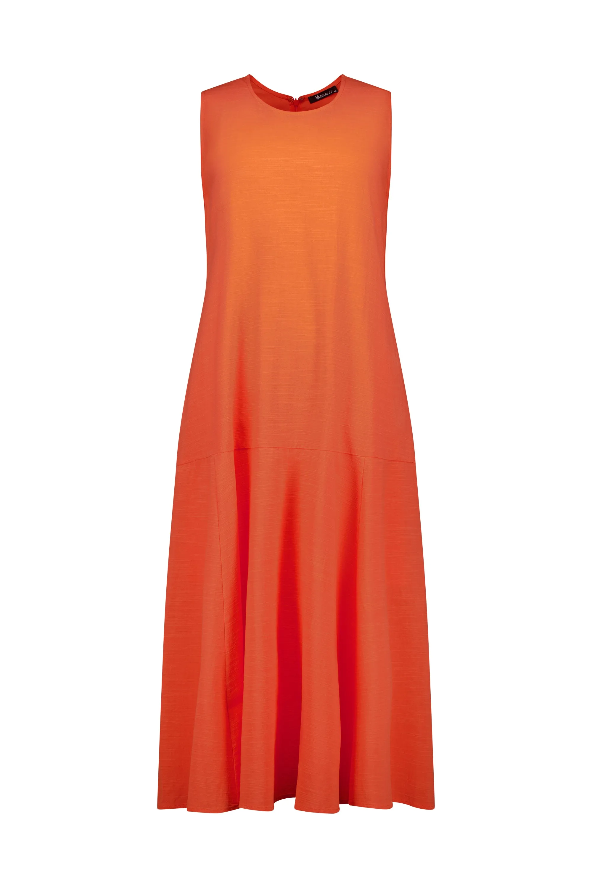 Plain Long Sleeveless Dress with Round Neck :Punch