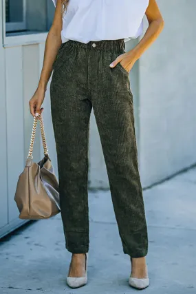 Pocketed Elastic Waistband Corduroy Pants