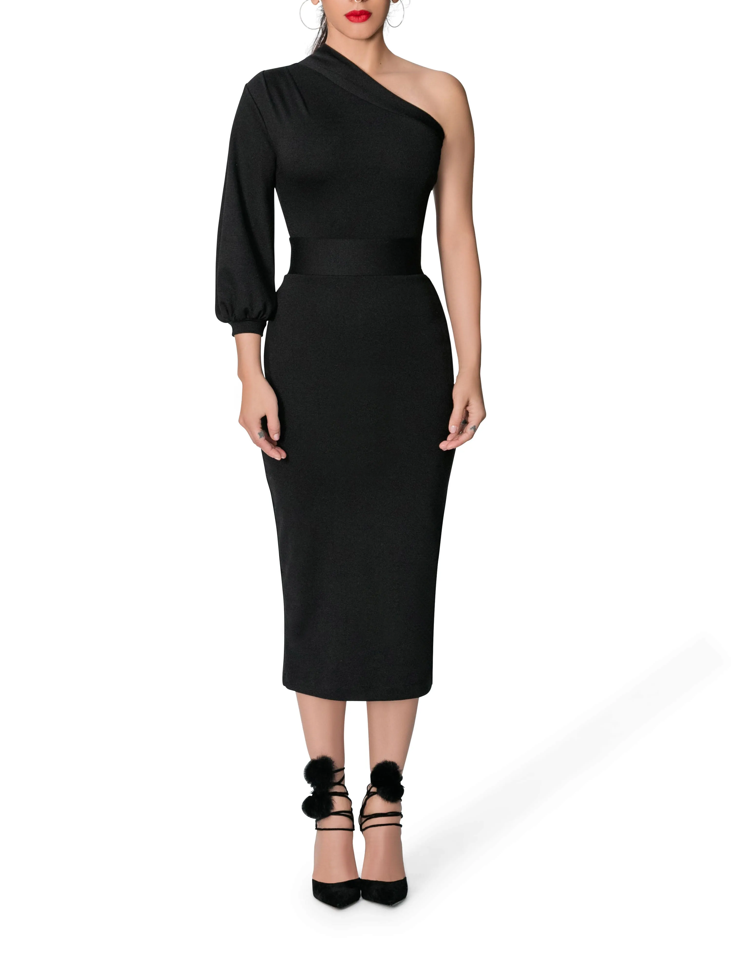 "Noelle" Black One Shoulder Dress