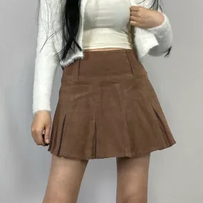 Retro vintage corduroy A-line pleated skirt female high waist slim fit skirt chic streetwear