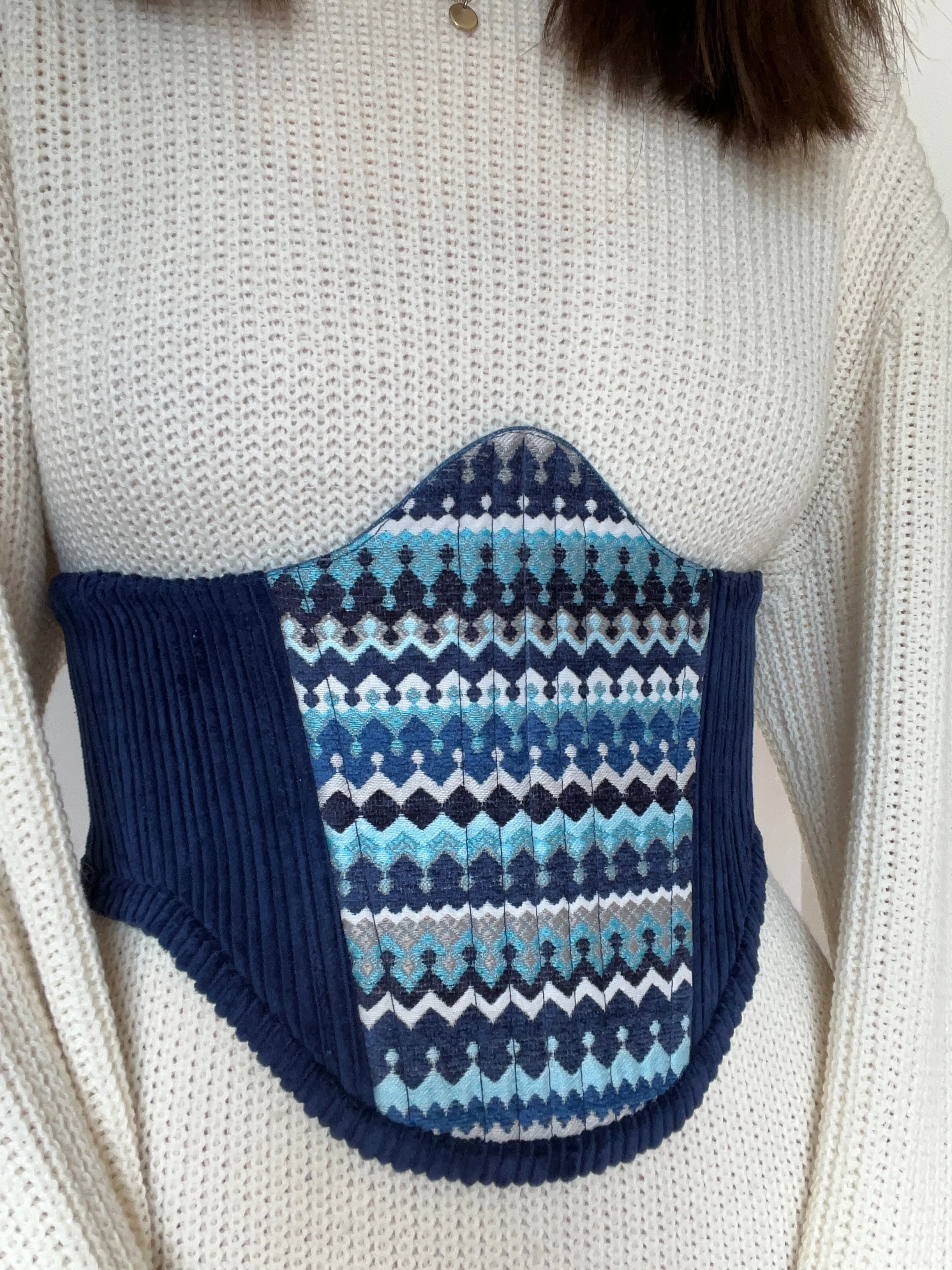 💙reversible Navy Velvet Corduroy/ sparkle denim belt, S-M💙