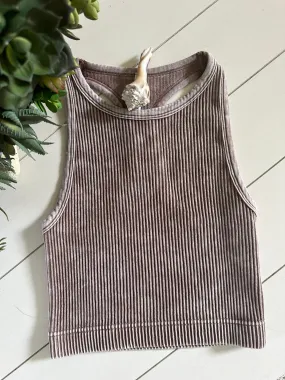 Rib Knit Cropped Cami in Mocha