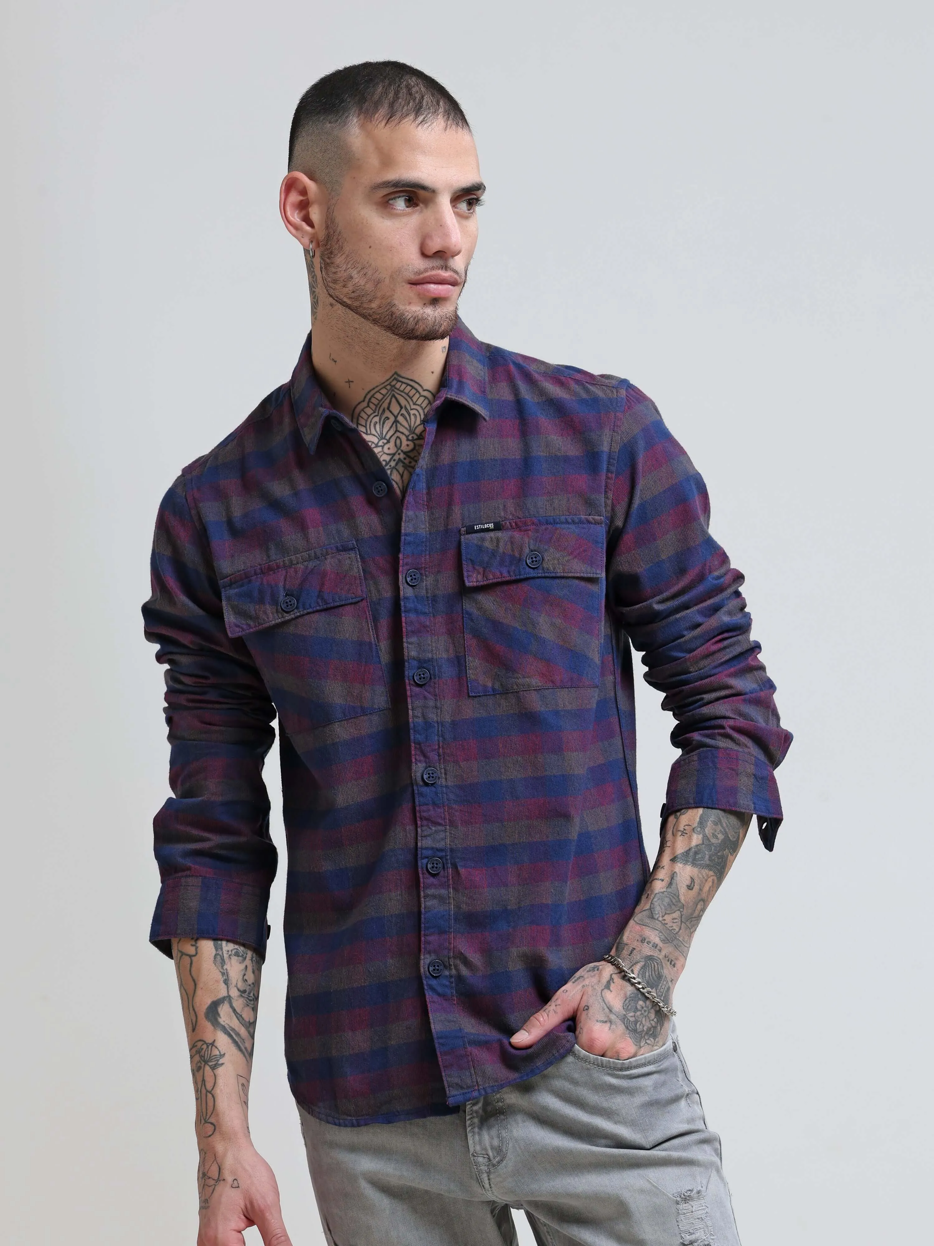 Rustic Burgundy Corduroy Checks Shirt