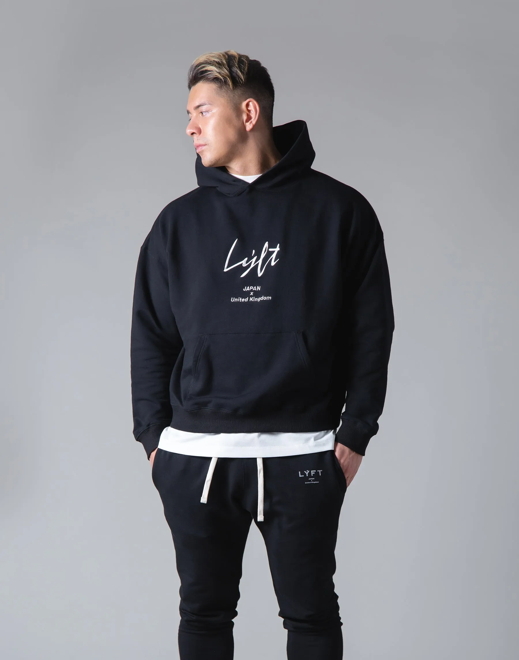Script Logo 2Way Stretch Warm Pullover Hoodie - Black