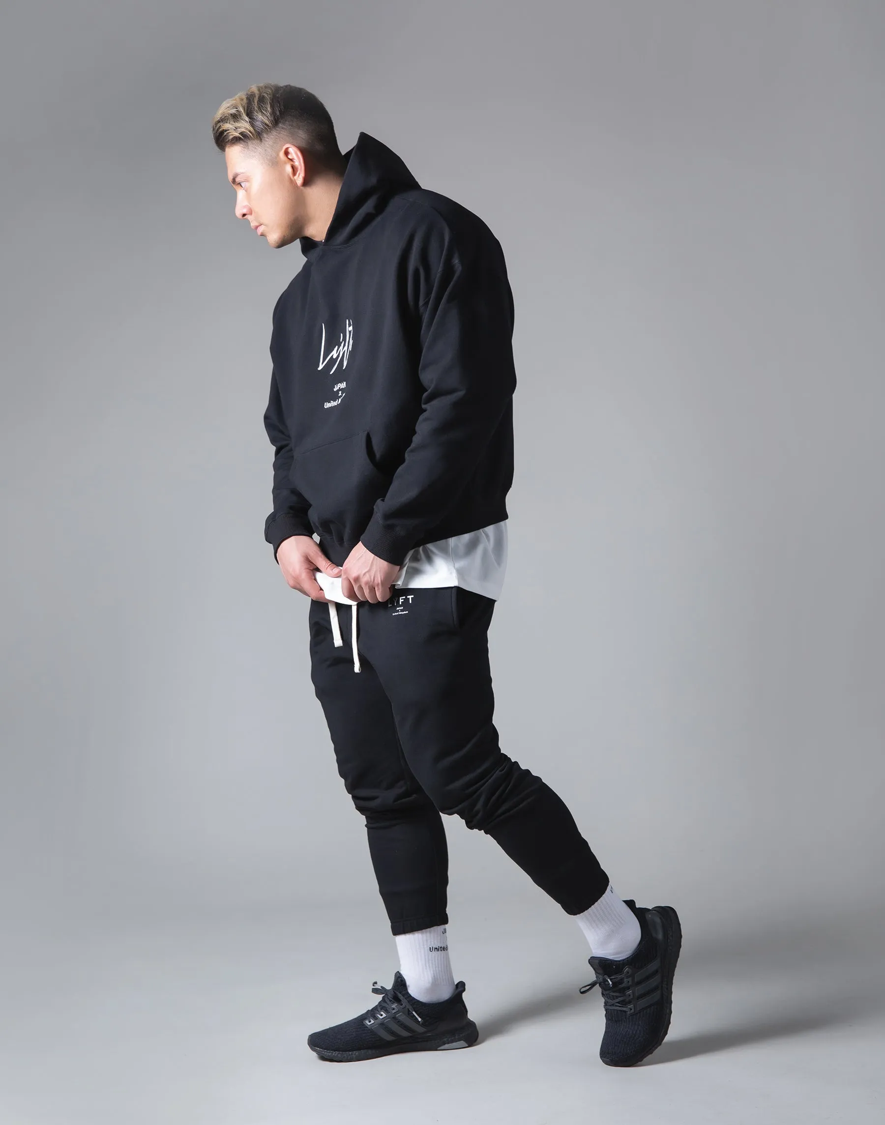 Script Logo 2Way Stretch Warm Pullover Hoodie - Black