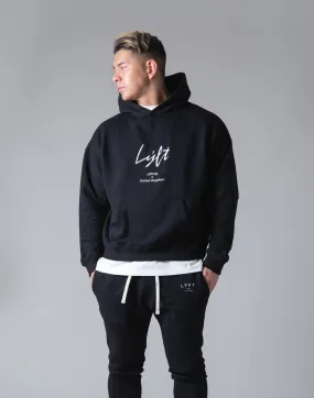 Script Logo 2Way Stretch Warm Pullover Hoodie - Black