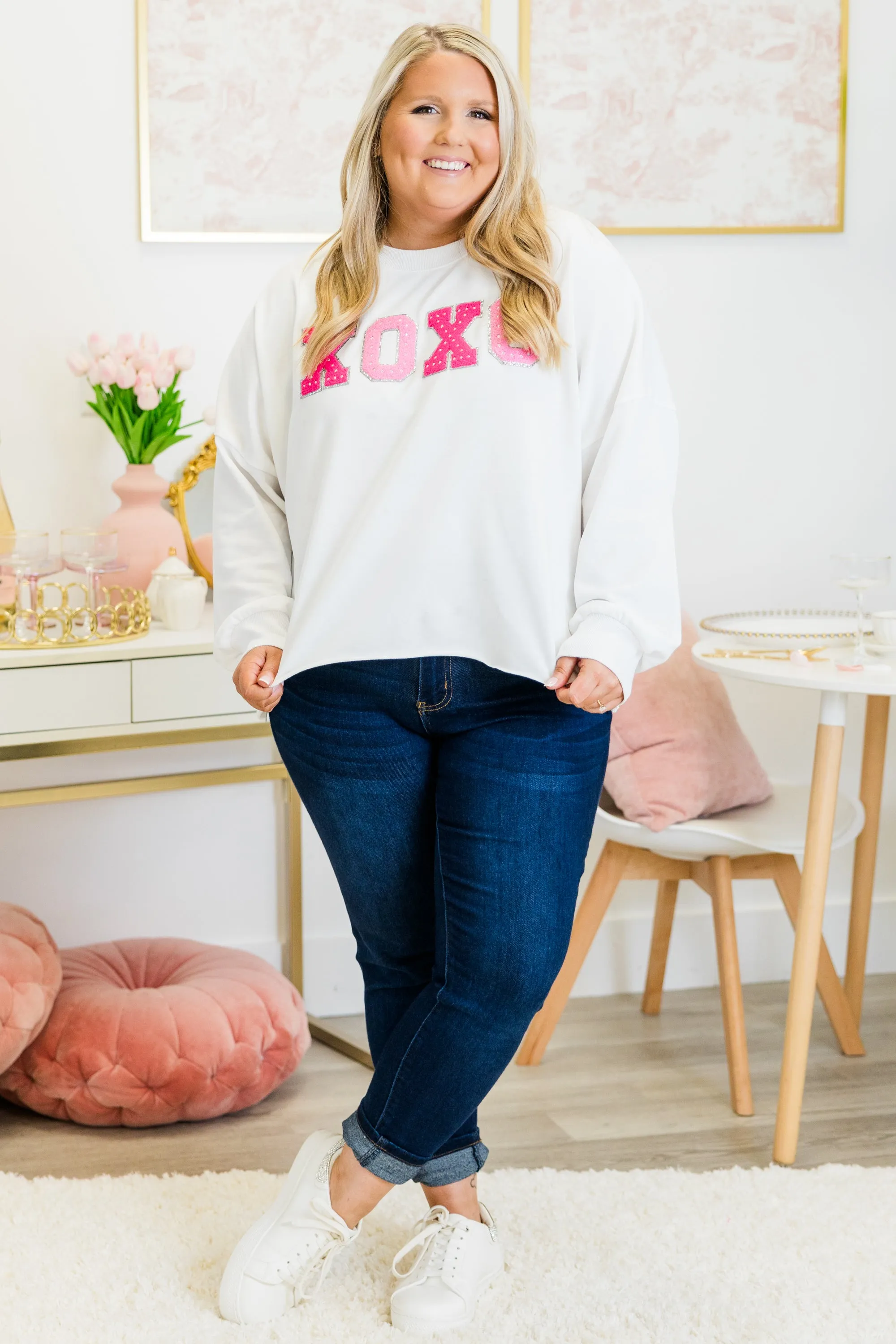 Sending You Hugs And Kisses Pullover, White