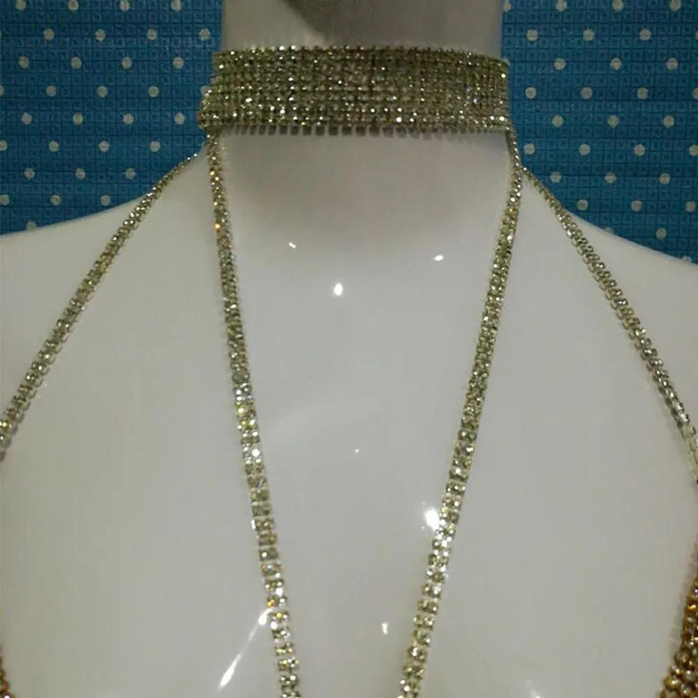 Sexy Rhinestone Metal chain Glitter Summer Backless slip Sequins Mini Luxury club Party Dress
