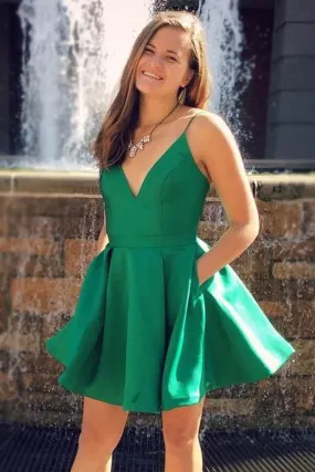 Simple Green Short Mini Prom Dress for Teens Semi Formal Dress