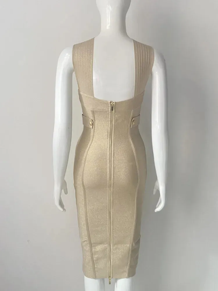 Sparkly Gold halter neck Bodycon Bandage Dress