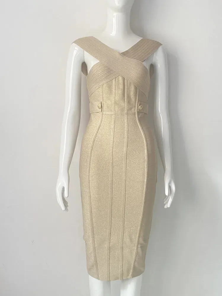Sparkly Gold halter neck Bodycon Bandage Dress