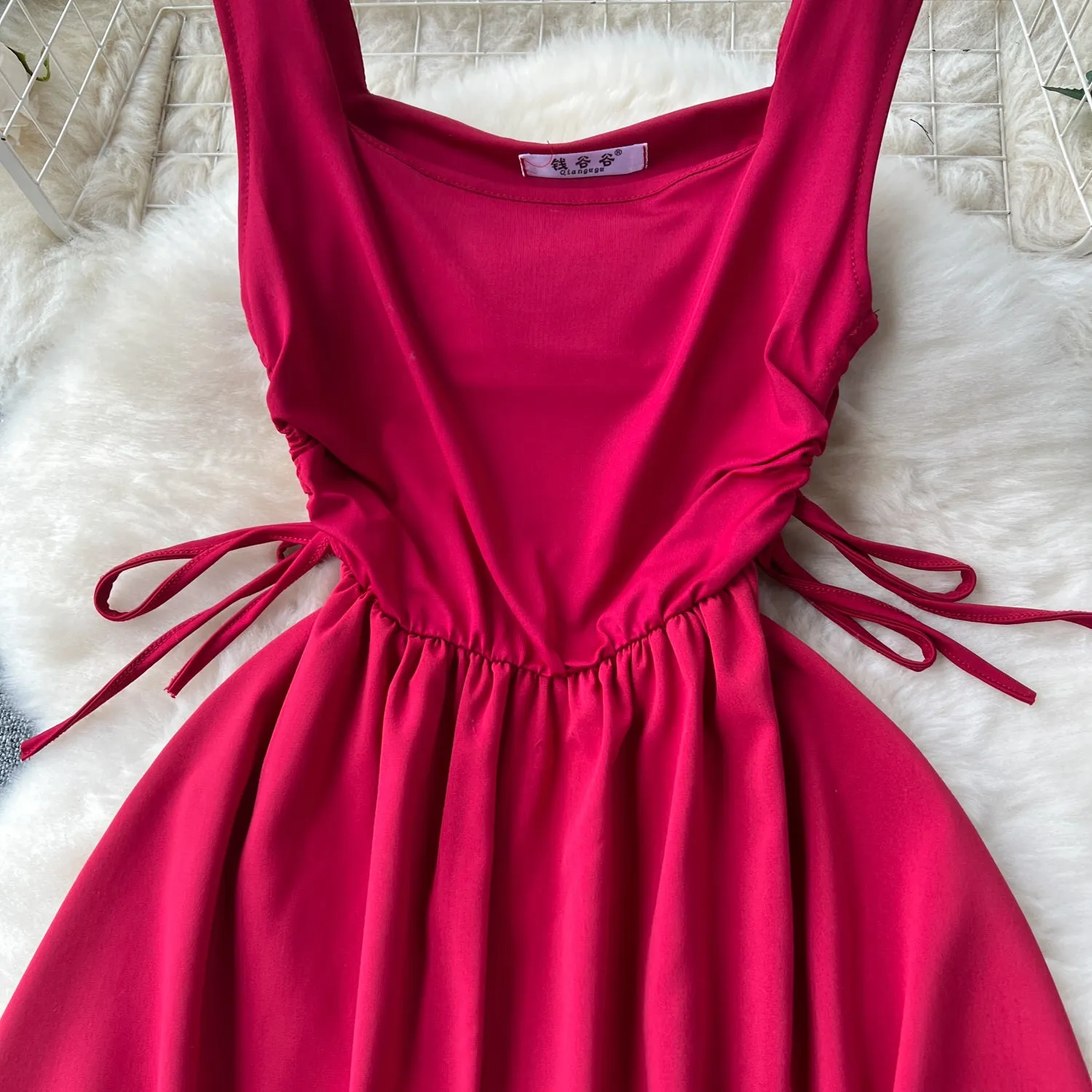 Square Collar Drawstring Slip Dress
