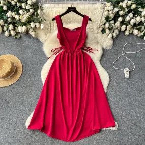 Square Collar Drawstring Slip Dress