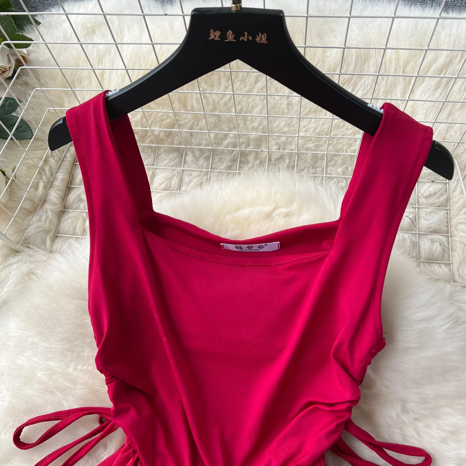 Square Collar Drawstring Slip Dress