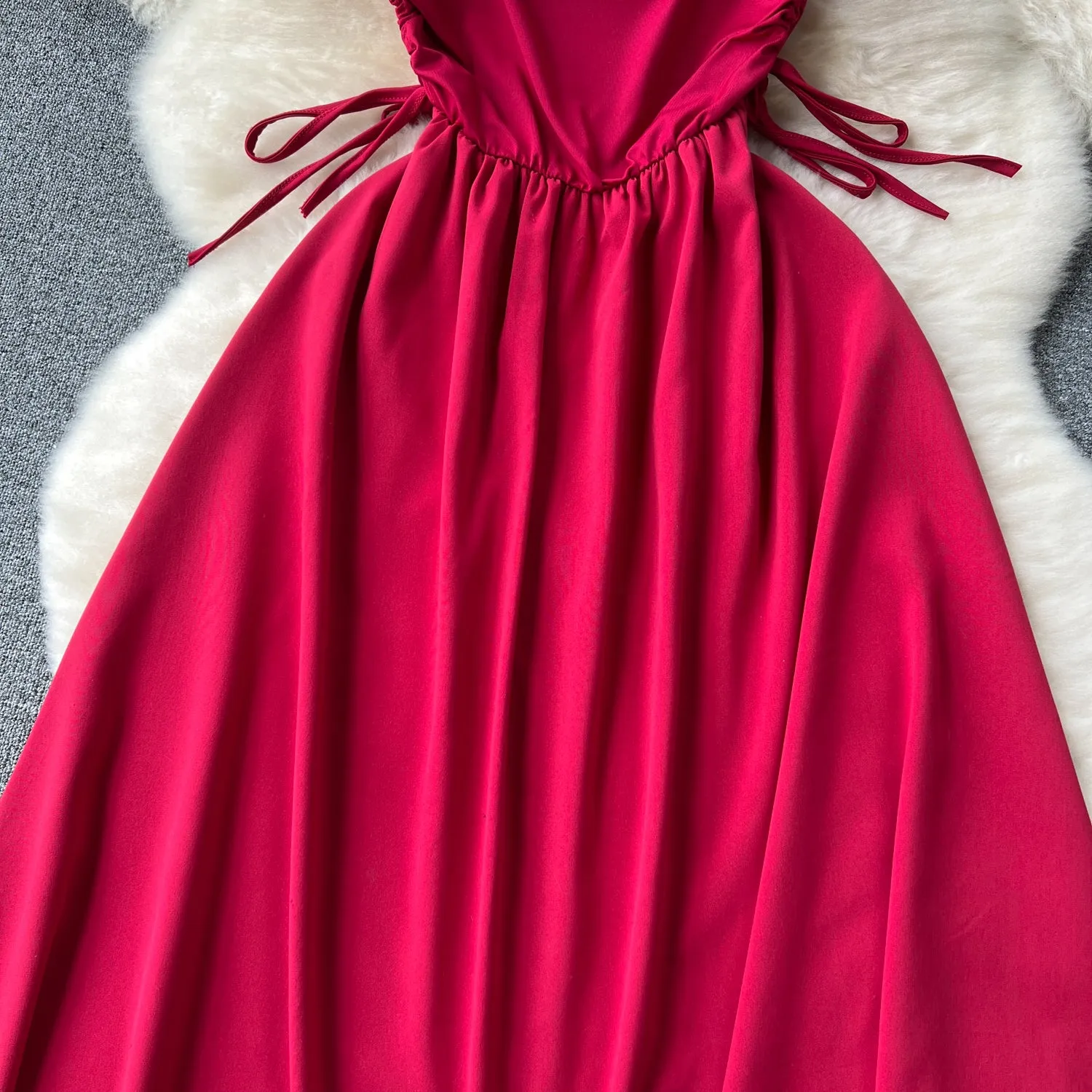 Square Collar Drawstring Slip Dress