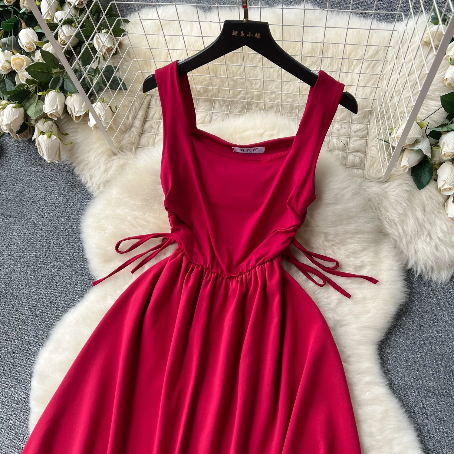 Square Collar Drawstring Slip Dress