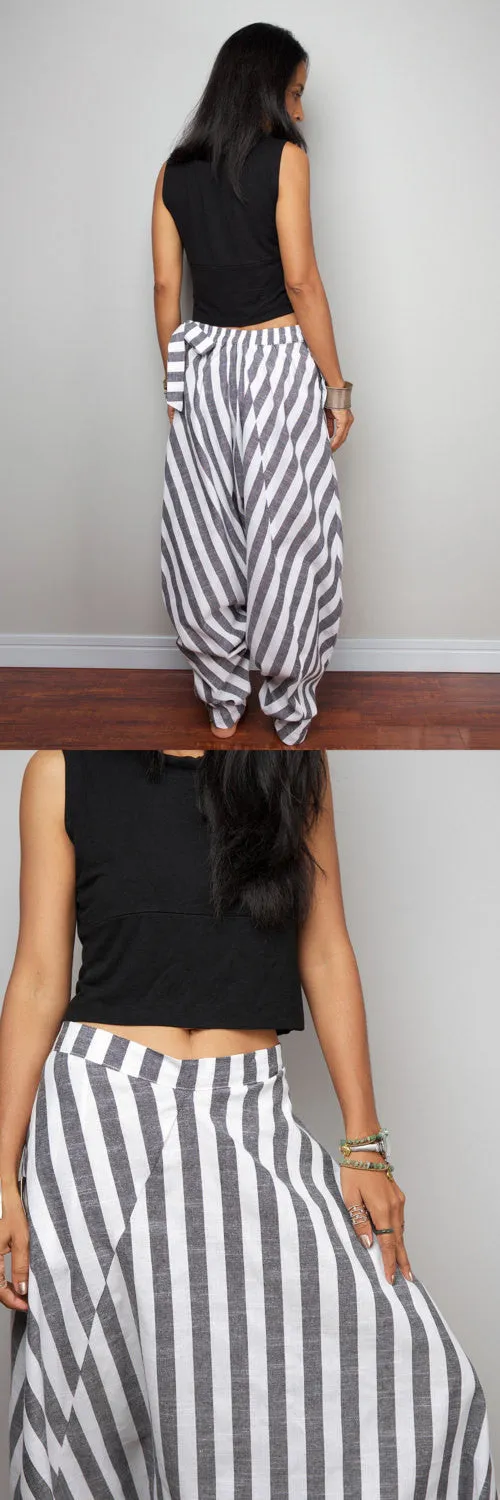 Striped Pants / Wide leg pants / Striped Cotton Harem Pants : Nature Touch Collection III