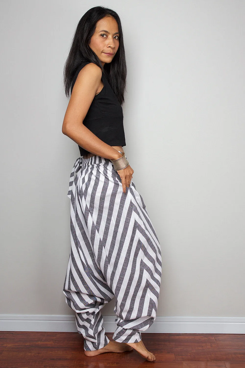 Striped Pants / Wide leg pants / Striped Cotton Harem Pants : Nature Touch Collection III