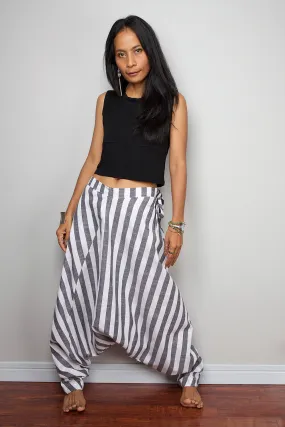 Striped Pants / Wide leg pants / Striped Cotton Harem Pants : Nature Touch Collection III