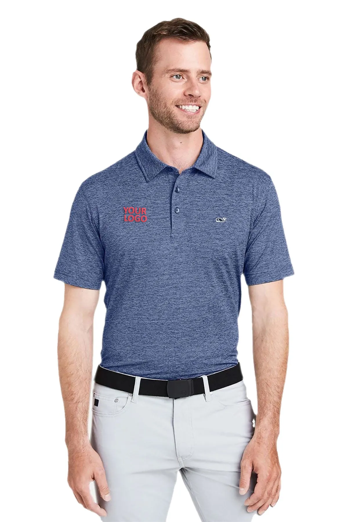 Vineyard Vines Custom Mens Destin Stripe Sankaty Short-Sleeve Polos, Blue Depth