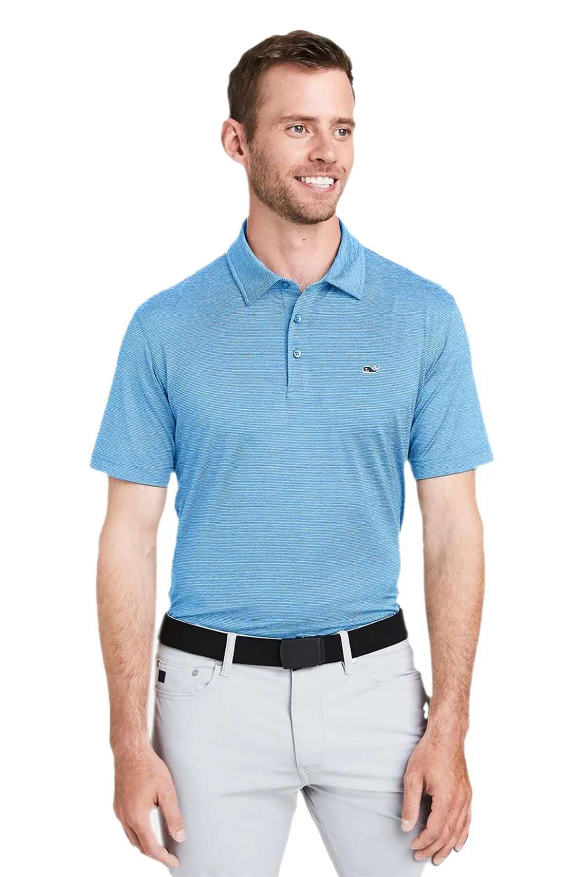 Vineyard Vines Custom Mens Destin Stripe Sankaty Short-Sleeve Polos, Ocean Breeze