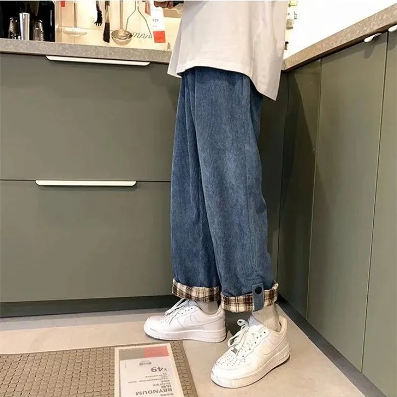Wiaofellas  -  Corduroy Pants Men's Autumn and Winter Trend Sports Pants Loose Straight Wide Leg Casual Pants Men