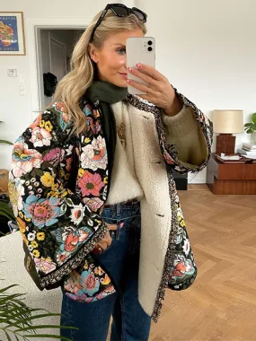 Women's Elegant Floral Print Warm Puffer Winter Jacket | Ideal for Autumn/Winter